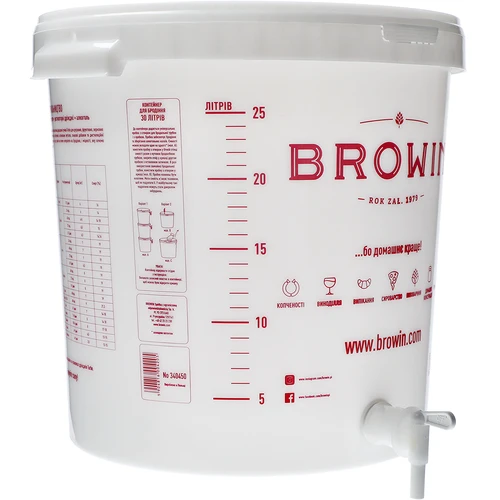 Fermentācijas tvertne 30 L ar vāku, krānu un fermentācijas cauruli UA - 5