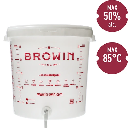 Fermentācijas tvertne 30 L ar vāku, krānu un fermentācijas cauruli UA - 6