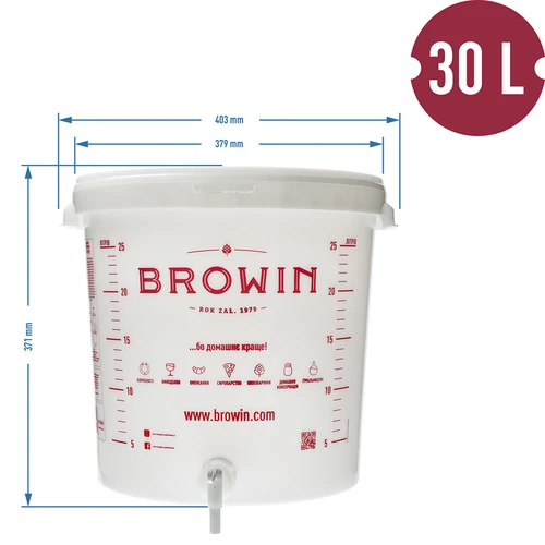 Fermentācijas tvertne 30 L ar vāku, krānu un fermentācijas cauruli UA - 14