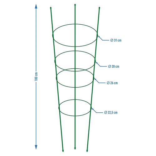 Gredzenveida augu balsts 4 gredzeni 1 m - 2