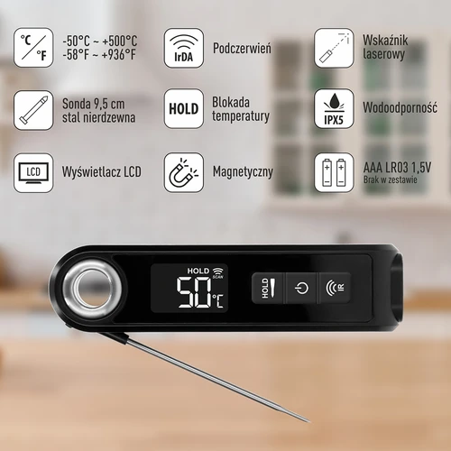 Infrasarkanais virtuves termometrs, kompakts, ar salokāmu zondi - 8