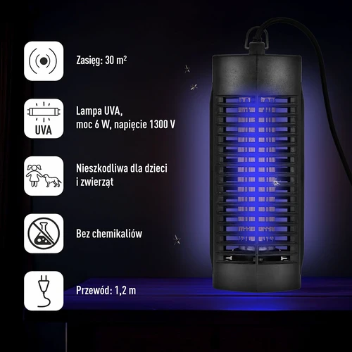 Kukaiņu iznīcināšanas lampa Manhattan UVA 6 W, melna - 7
