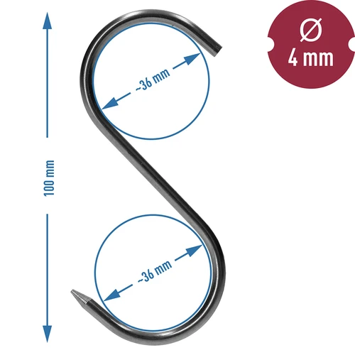 Kūpināšanas āķi - S veida, asināti, 4 mm x 100 mm, 5 gab. - 6