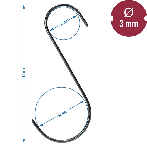 Kūpināšanas āķi – S veida, griezti 45°, 3 mm x 150 mm, 5 gab. - 6