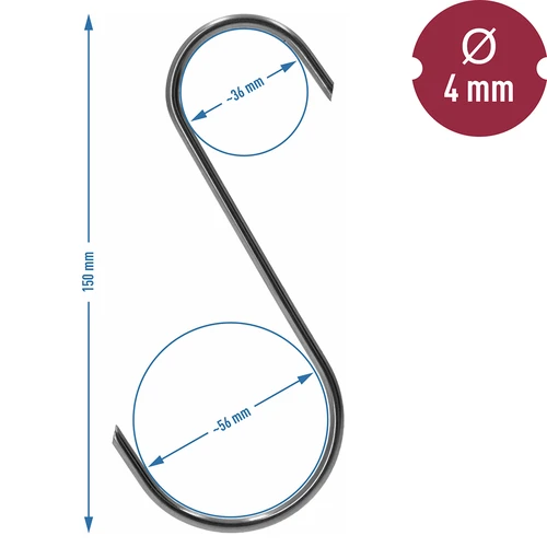 Kūpināšanas āķi – S veida, griezti 45° leņķī, 4 mm x 150 mm, 5 gab. - 6