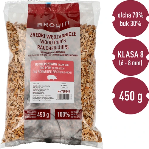 Kūpināšanas/grilēšanas koka šķelda 70% alksnis + 30% dižskābardis, 450 g, kl. 8 - 3