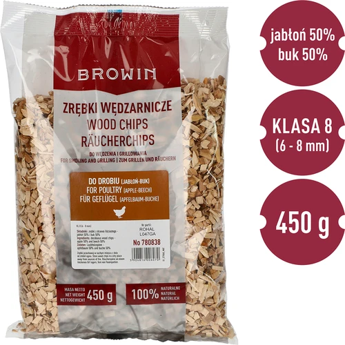 Kūpināšanas/grilēšanas šķelda, 50% ābele + 50% dižskābardis, 450 g, kl. 8 - 3