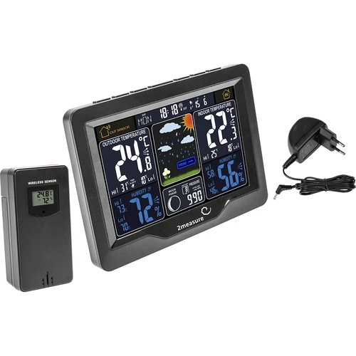 Laika stacija RCC, DCF – elektroniska, ar apgaismojumu, bezvadu, ar sensoru, melna