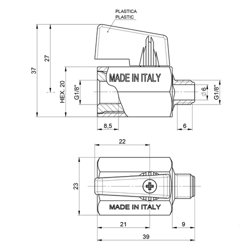 Lodveida vārsts 1/8 collas - 3