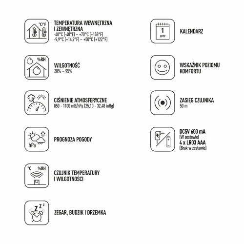 Meteostacija (RCC,DCF) - elektroniska, bezvadu, ar apgaismotu displeju, ar sensoru, balta - 9