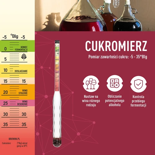 Neplīstošs cukurmērs ar mēģeni, mērījumu diapazons: -5–35°Blg - 5