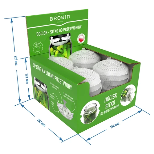 Nospiedējs - siets konservējumiem, skābējumiem un etiķim - burkām fi 100 - 10