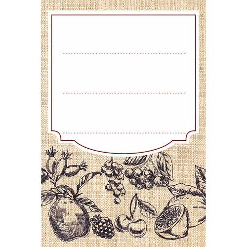 Pašlīmējošas etiķetes 60 x 90 mm pudelēm un burkām, augļu skice - 20 gab.