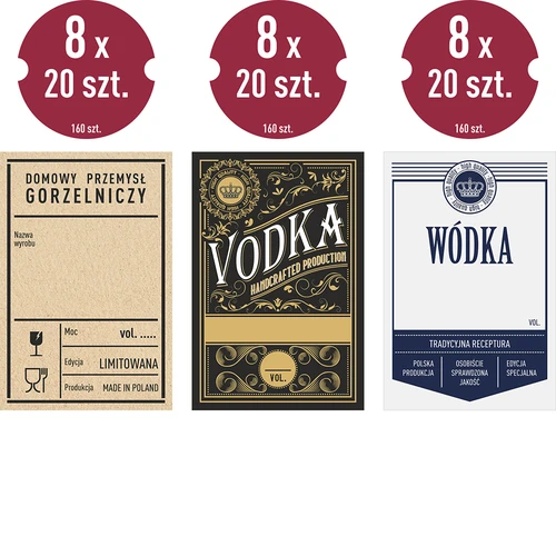 Pašlīmējošas etiķetes 60x90 mm pudelēm, degvīnam, 3 dizaini 20 gab. - 2