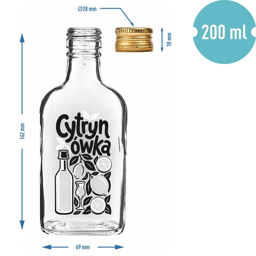Plakanā pudele 200 ml ar skrūvējamu korķi un apdruku “Cytrynówka”, 1. variants - 4