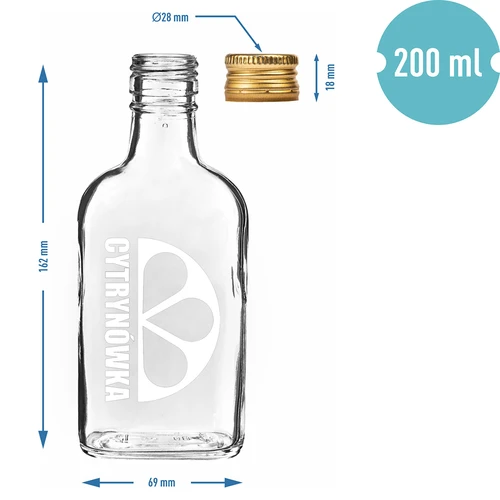Plakana pudele 200 ml ar skrūvējamu vāciņu un uzdruku „Cytrynówka”, dizains 2 - 4