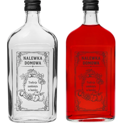 Plakanā pudele (flakons) 500 ml ar skrūvējamu korķi, uzdruka "Mājas uzlējums", 1 gab.