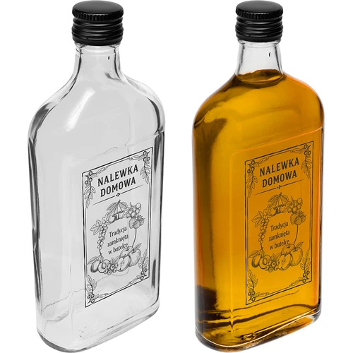 Plakanā pudele (flakons) 500 ml ar skrūvējamu korķi, uzdruka "Mājas uzlējums", 1 gab. - 2