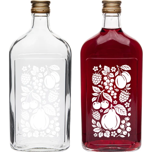 Plakana stikla pudele 500 ml ar skrūvējamu vāciņu un apdruku "Augļi", 2. variants - 3