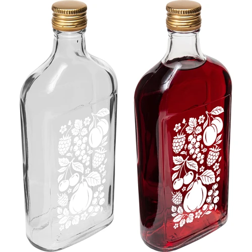 Plakana stikla pudele 500 ml ar skrūvējamu vāciņu un apdruku "Augļi", 2. variants - 4