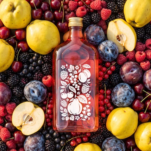 Plakana stikla pudele 500 ml ar skrūvējamu vāciņu un apdruku "Augļi", 2. variants - 6