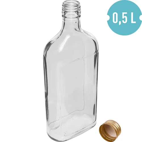 Plakana stikla pudele 500 ml ar skrūvējamu vāciņu un apdruku "Augļi", 2. variants - 2