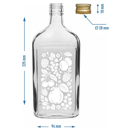Plakana stikla pudele 500 ml ar skrūvējamu vāciņu un apdruku "Augļi", 2. variants - 5