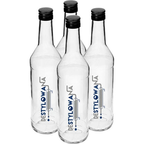 Pudele 0,5 L ar skrūvējamu korķi un apdruku "Destylowana" - 4 gab. - 2