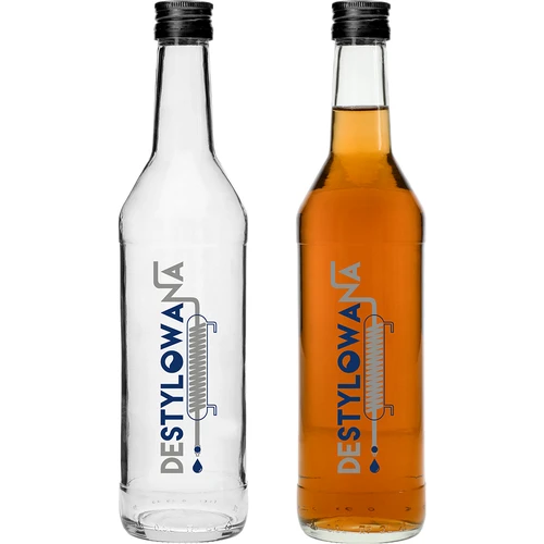 Pudele 0,5 L ar skrūvējamu korķi un apdruku "Destylowana" - 4 gab. - 3
