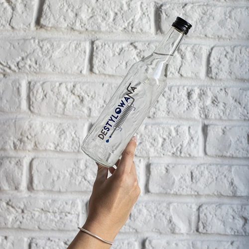 Pudele 0,5 L ar skrūvējamu korķi un apdruku "Destylowana" - 4 gab. - 8