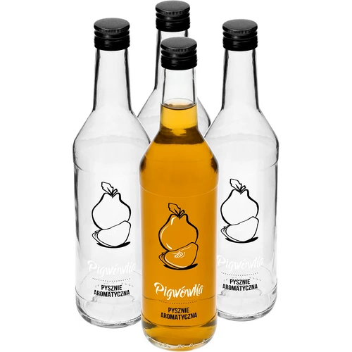 Pudele 0,5 L ar skrūvējamu vāciņu un apdruku Pigwówka - 4 gab.