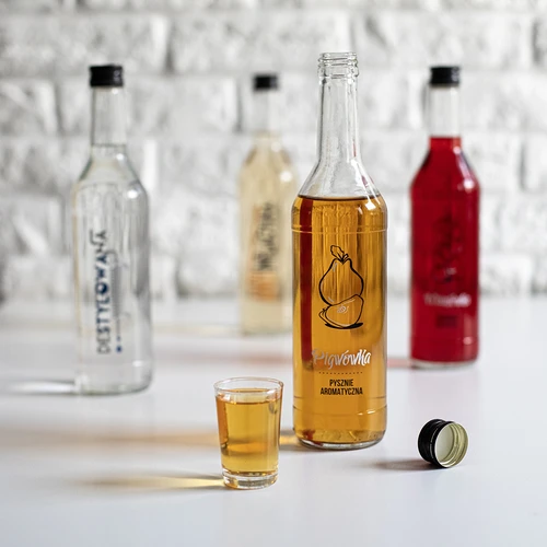 Pudele 0,5 L ar skrūvējamu vāciņu un apdruku Pigwówka - 4 gab. - 9