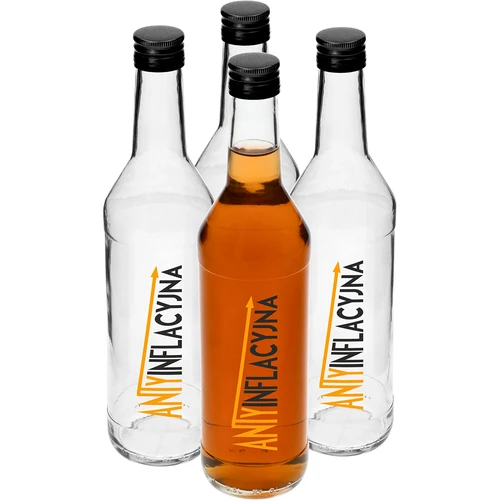 Pudele 0,5 l ar skrūvējamu vāciņu un apdruku Pretinflācijas – 4 gab.