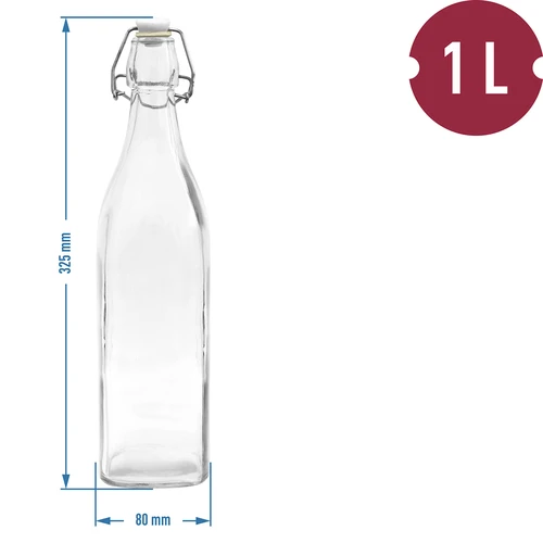 Pudele 1 l ar hermētisku aizdari - kvadrātveida - 2