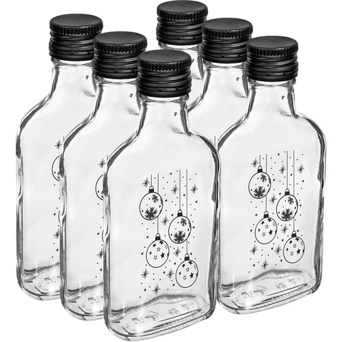 Plakankrūkas tipa pudele 200 ml ar skrūvējamu vāciņu, apdruka „Eglīšu bumbiņas”, 1 gab. - 4