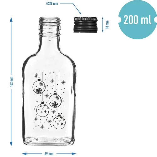 Plakankrūkas tipa pudele 200 ml ar skrūvējamu vāciņu, apdruka „Eglīšu bumbiņas”, 1 gab. - 5