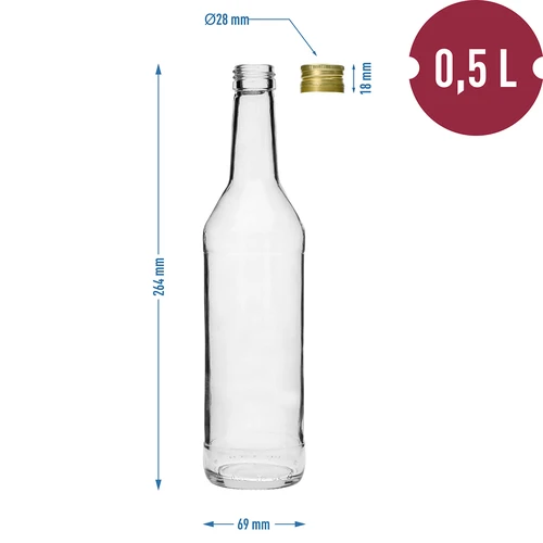 Pudele 500 ml degvīnam, taisna, ar skrūvējamiem korķiem – 8 gab. - 7