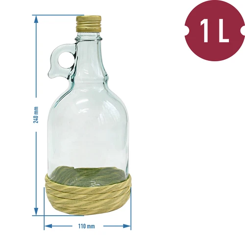 Pudele Gallone 1L pītā apvalkā, ar skrūvējamu vāciņu - 3