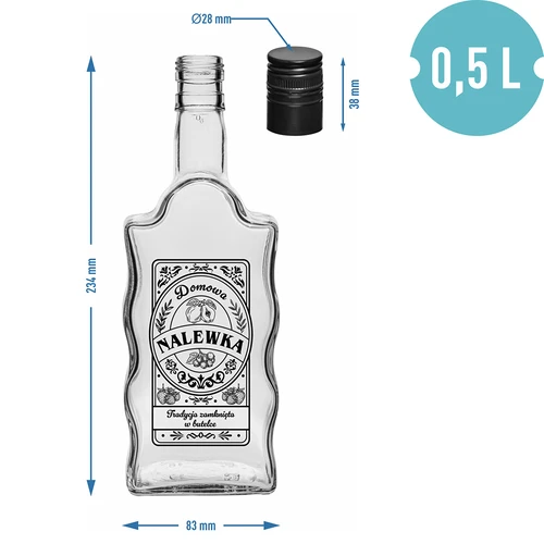 Klasztorna pudele 500 ml ar skrūvējamu korķi, apdruka „Nalewka”, 1 gab. - 5