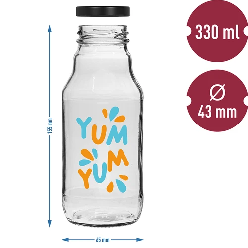 Pudele twist off 330 ml ar fi43 vāciņu un krāsainu apdruku - 6 gab. - 6