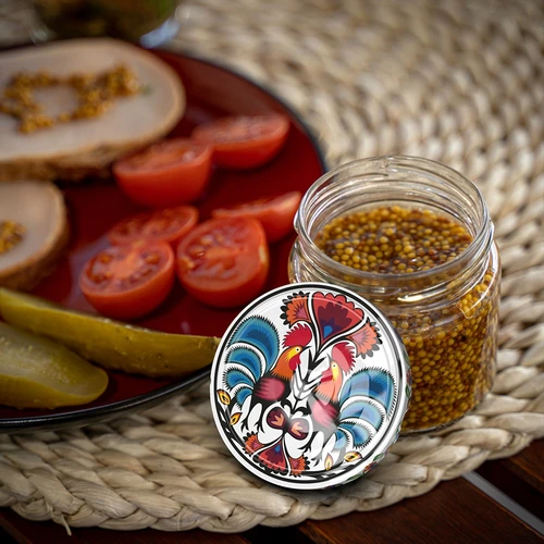 Stikla burciņa ar tilpumu 212 ml, ar krāsainiem vāciņiem ø 66. - 13