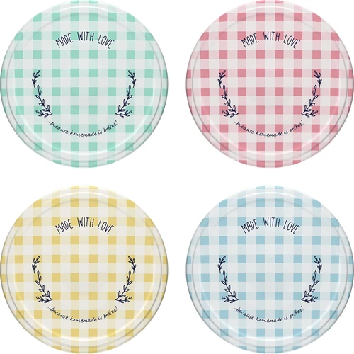 Stikla burciņa ar tilpumu 212 ml, ar krāsainiem vāciņiem ø 66. - 12