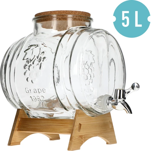 Stikla muciņa 5 L, ar platu uzpildes atveri, korķi, statīvu un krāniņu - 2