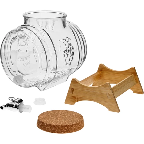 Stikla muciņa 5 L, ar platu uzpildes atveri, korķi, statīvu un krāniņu - 3