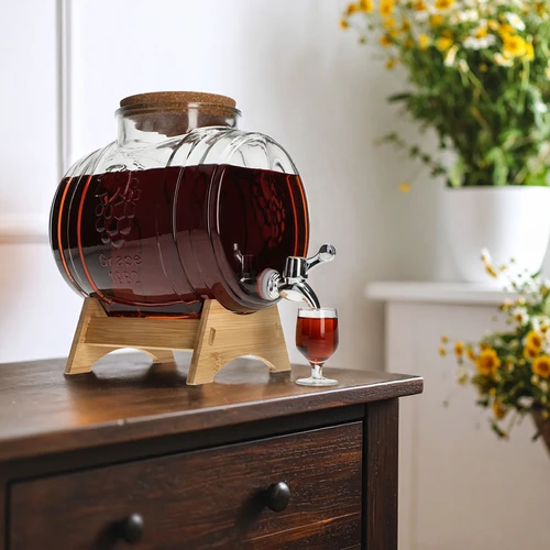 Stikla muciņa 5 L, ar platu uzpildes atveri, korķi, statīvu un krāniņu - 6