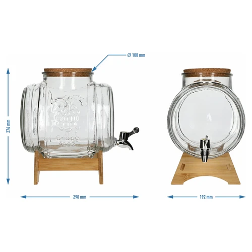 Stikla muciņa 5 L, ar platu uzpildes atveri, korķi, statīvu un krāniņu - 7