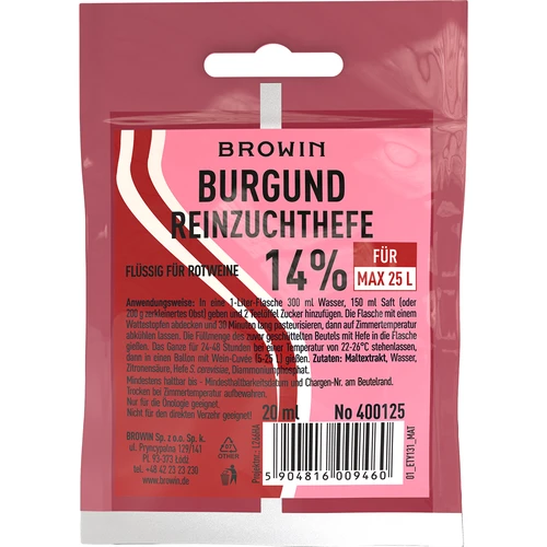 Vīna raugs Burgund, 20 ml DE/EN