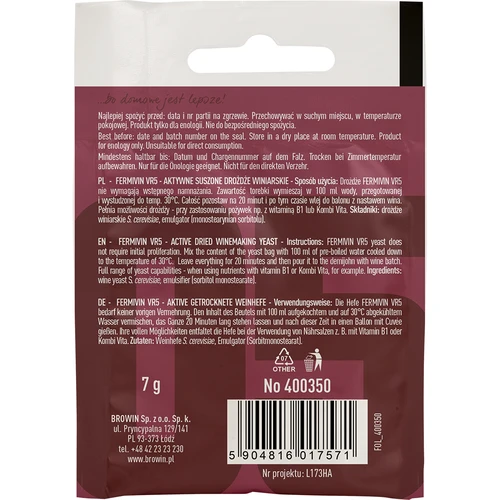 Vīna raugs Fermivin VR5, 7 g - 2