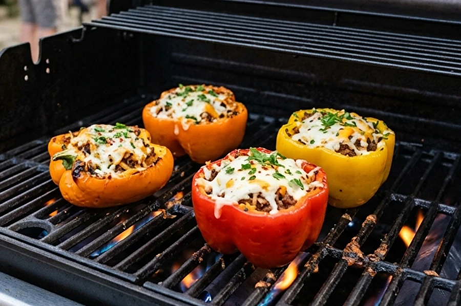 Pildītas paprikas no gāzes grila